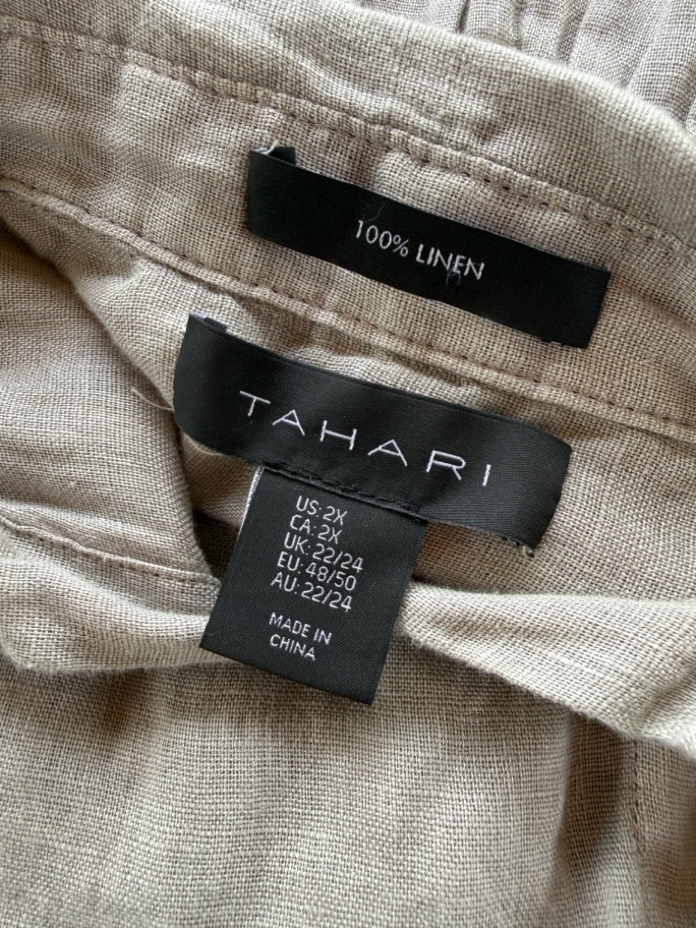 Tahari 100% Linen Top in Natural Grey - Picture 6 of 6